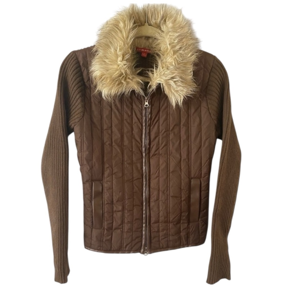 J.J.Basics Puffer Jacket, Y2K Faux Fur, Faux leather, Sweater, Sz L​, neutral